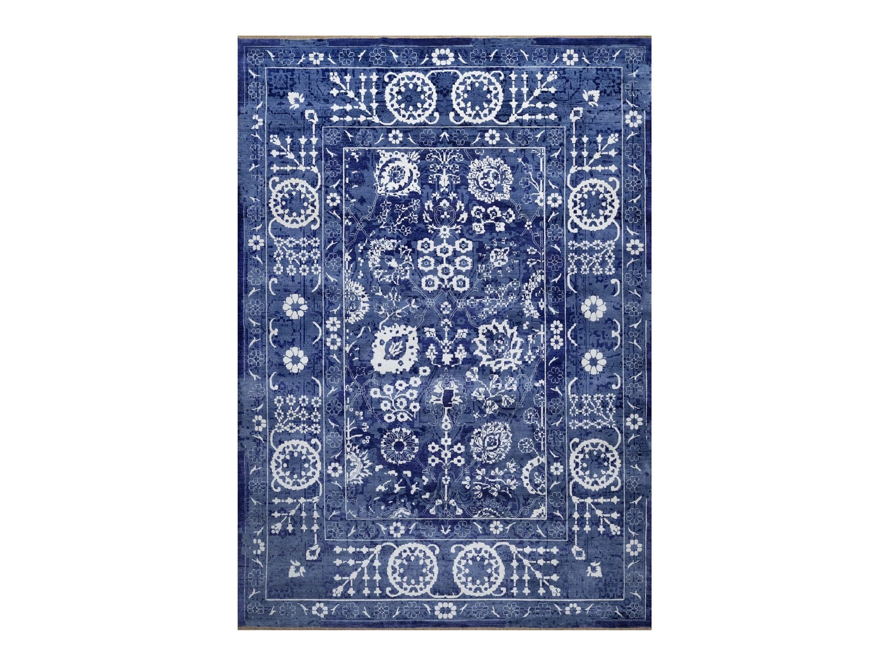 Tabriz Transitional hand-knotted wool/silk rug in Blue, 9'10" x 14'0", SKU O091227