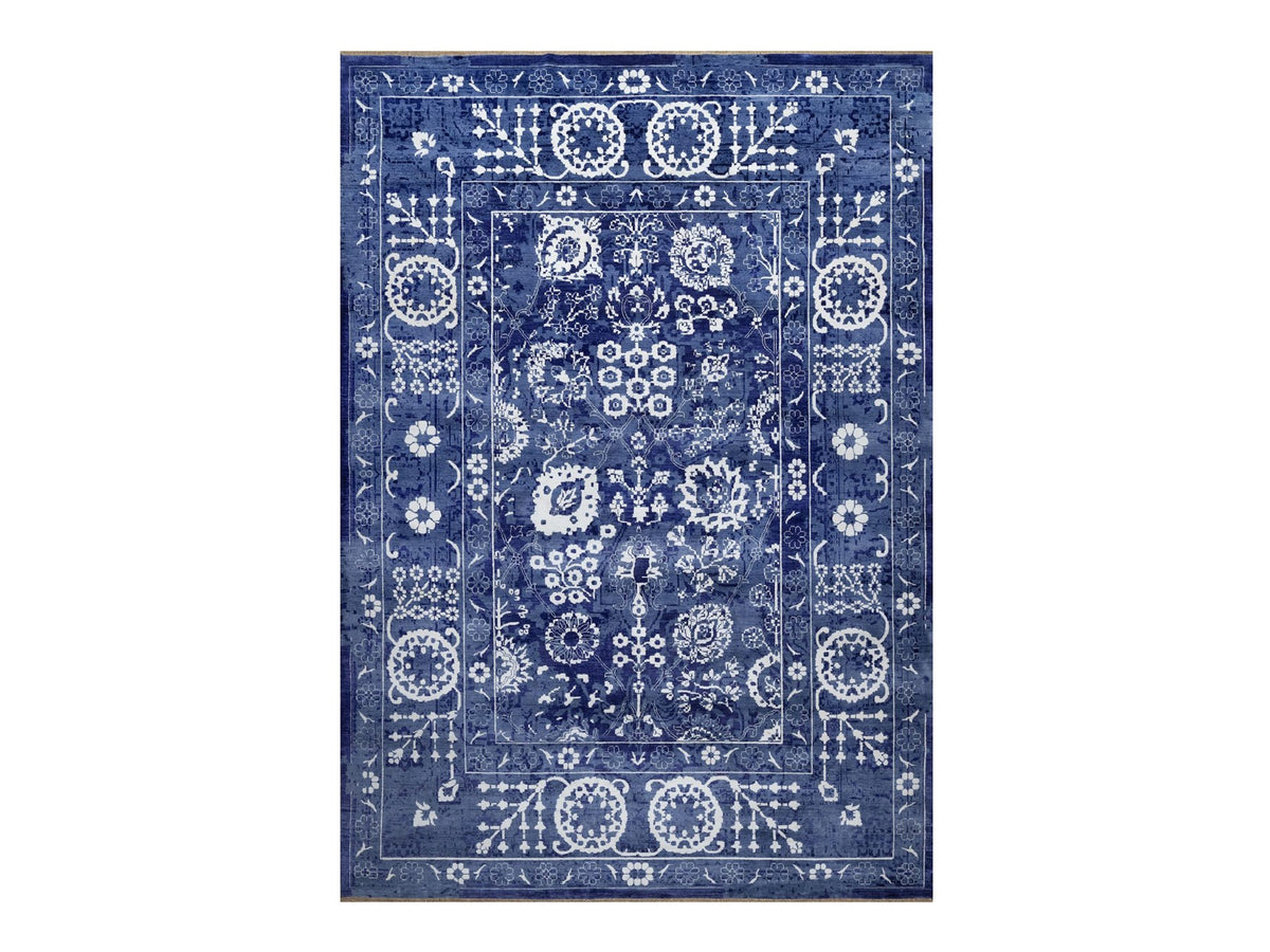Tabriz Transitional hand-knotted wool/silk rug in Blue, 9'10" x 14'0", SKU O091227
