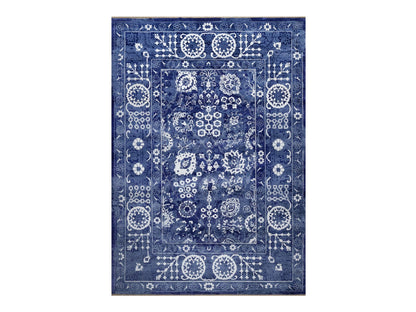 Tabriz Transitional hand-knotted wool/silk rug in Blue, 9'10" x 14'0", SKU O091227