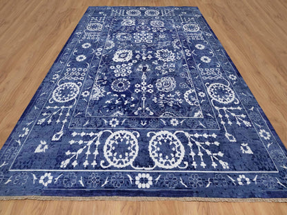 Blue 9'10" x 14'0" Transitional Hand knotted Wool/Silk Rug - Sku: O091227