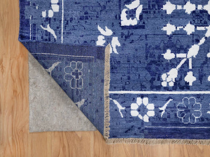 Tabriz Transitional hand-knotted wool/silk rug in Blue, 9'10" x 14'0", SKU O091227