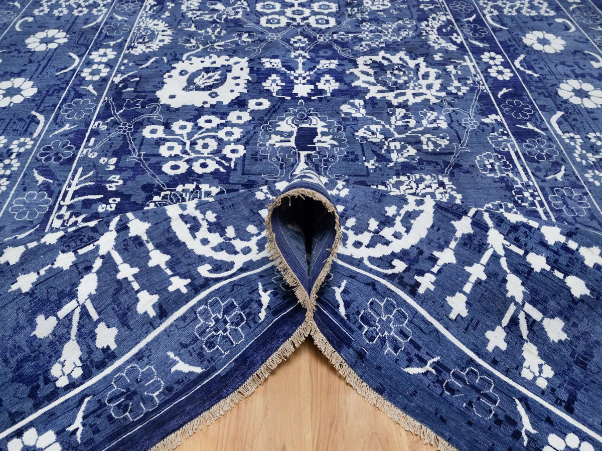 Tabriz Transitional hand-knotted wool/silk rug in Blue, 9'10" x 14'0", SKU O091227
