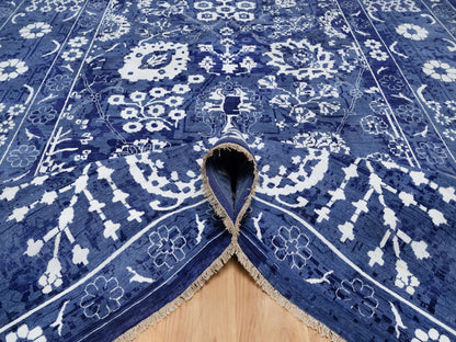 Tabriz Transitional hand-knotted wool/silk rug in Blue, 9'10" x 14'0", SKU O091227