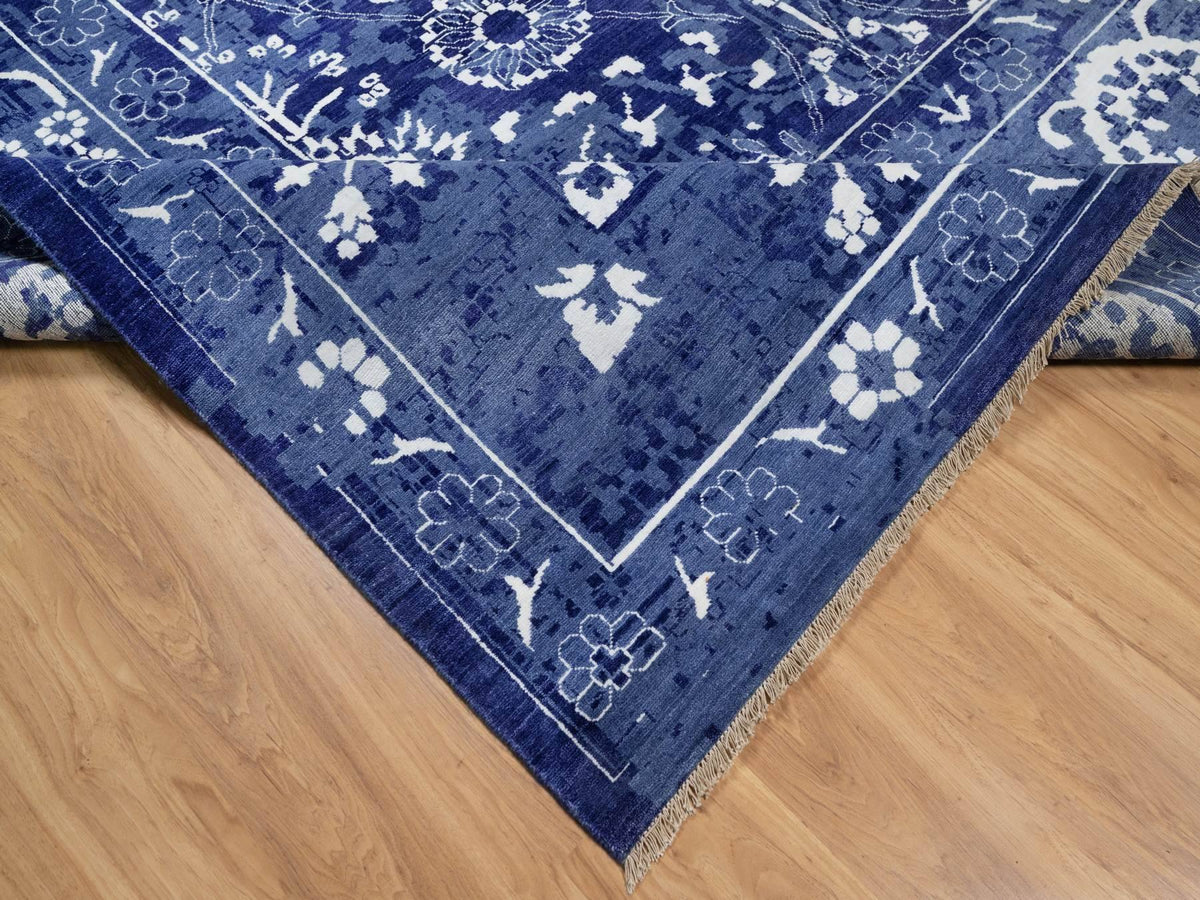 Tabriz Transitional hand-knotted wool/silk rug in Blue, 9'10" x 14'0", SKU O091227