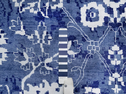 Blue 9'10" x 14'0" Transitional Hand knotted Wool/Silk Rug - Sku: O091227