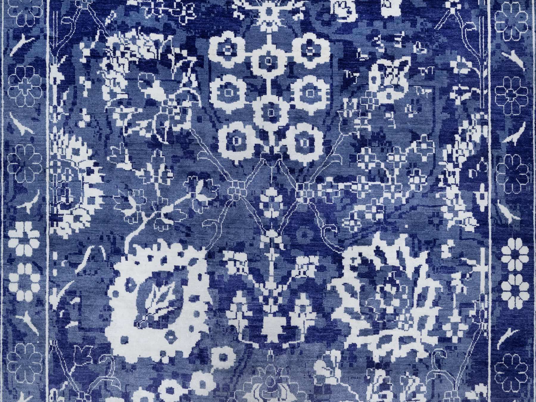 Tabriz Transitional hand-knotted wool/silk rug in Blue, 9'10" x 14'0", SKU O091227