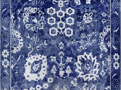 Tabriz Transitional hand-knotted wool/silk rug in Blue, 9'10" x 14'0", SKU O091227