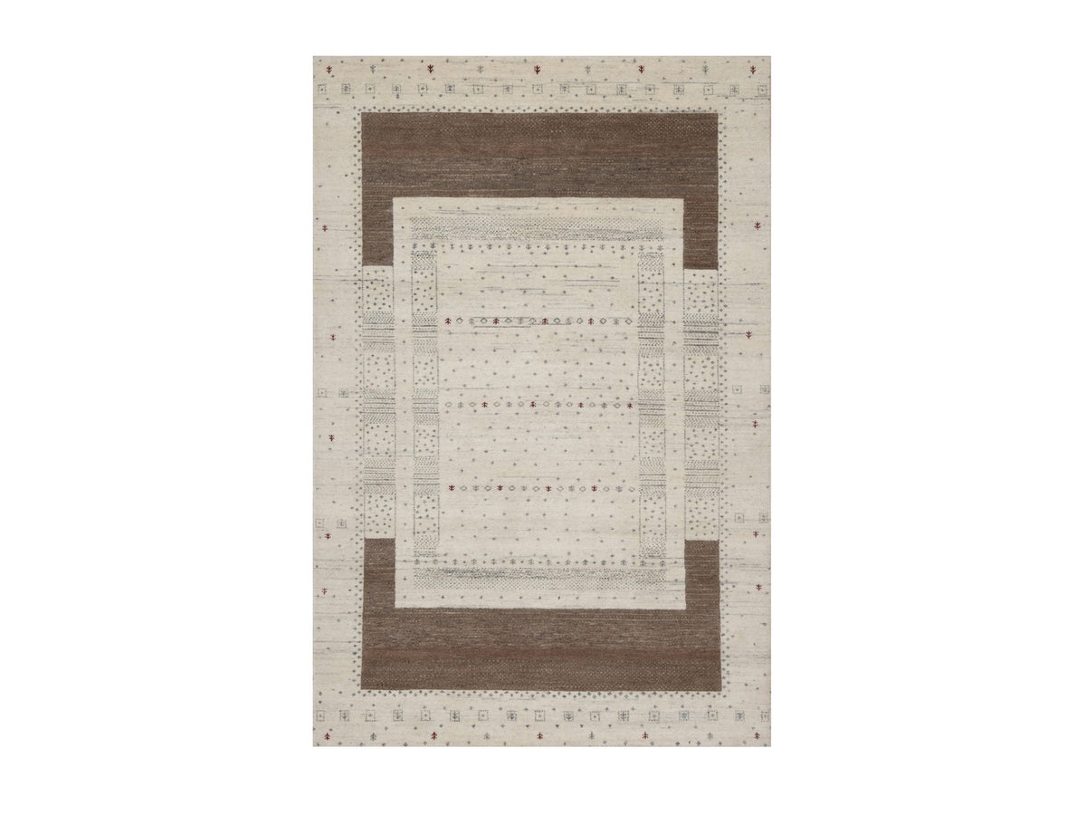 Gabbeh Modern / Contemporary hand-knotted wool rug in Ivory, 5'0" x 7'11", SKU O091248