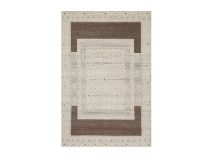 Ivory 5'0" x 7'11" Modern and Contemporary Hand knotted Wool Rug - Sku: O091248
