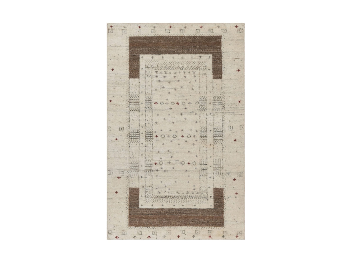Gabbeh Modern / Contemporary hand-knotted wool rug in Ivory, 2'7" x 3'11", SKU O091261