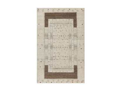 Gabbeh Modern / Contemporary hand-knotted wool rug in Ivory, 2'7" x 3'11", SKU O091261