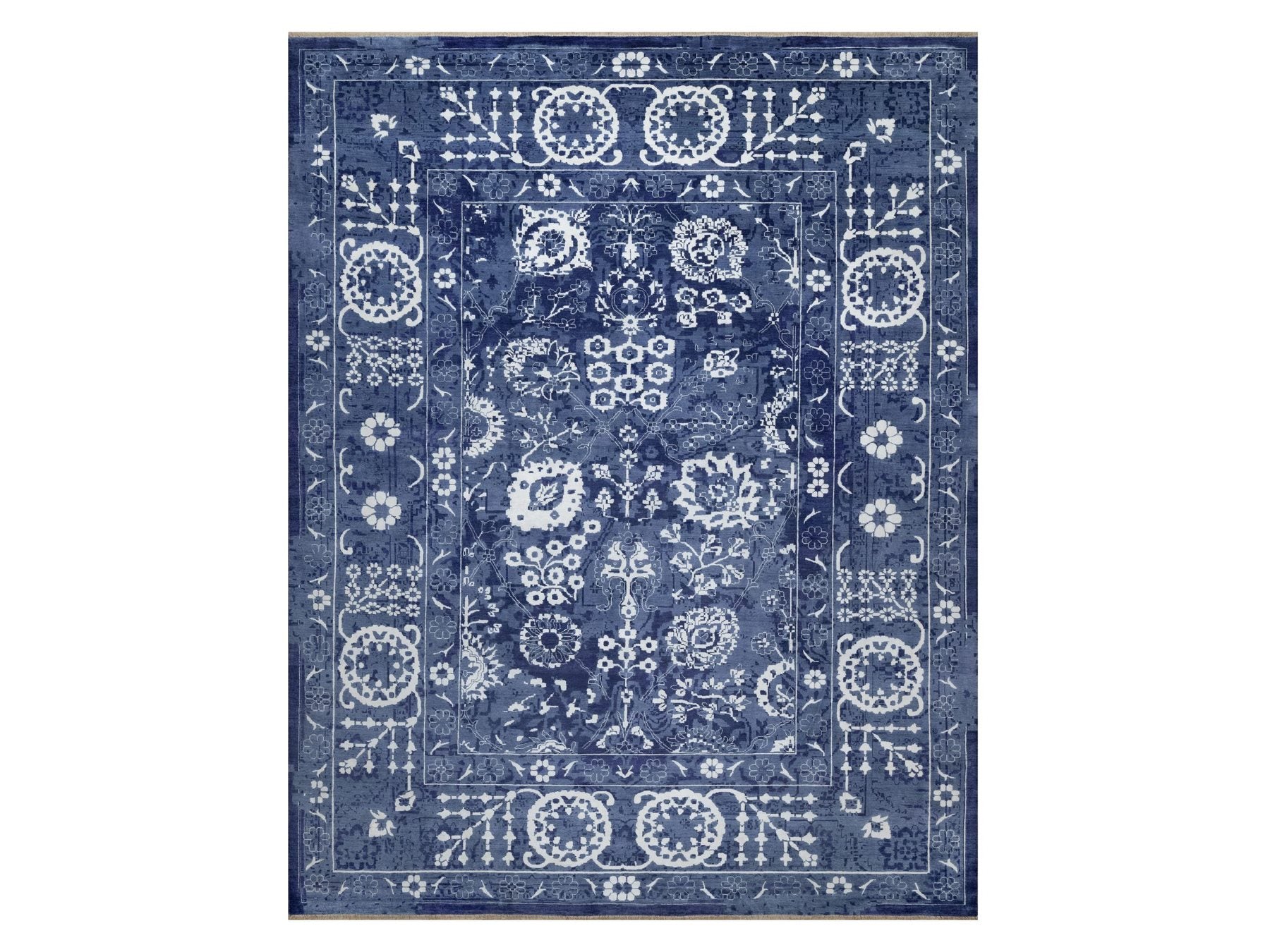 Tabriz Transitional hand-knotted wool/silk rug in Blue, 11'9" x 15'0", SKU O091265