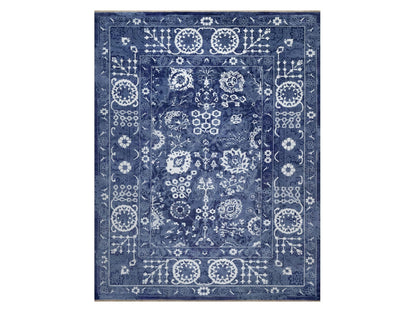 Tabriz Transitional hand-knotted wool/silk rug in Blue, 11'9" x 15'0", SKU O091265