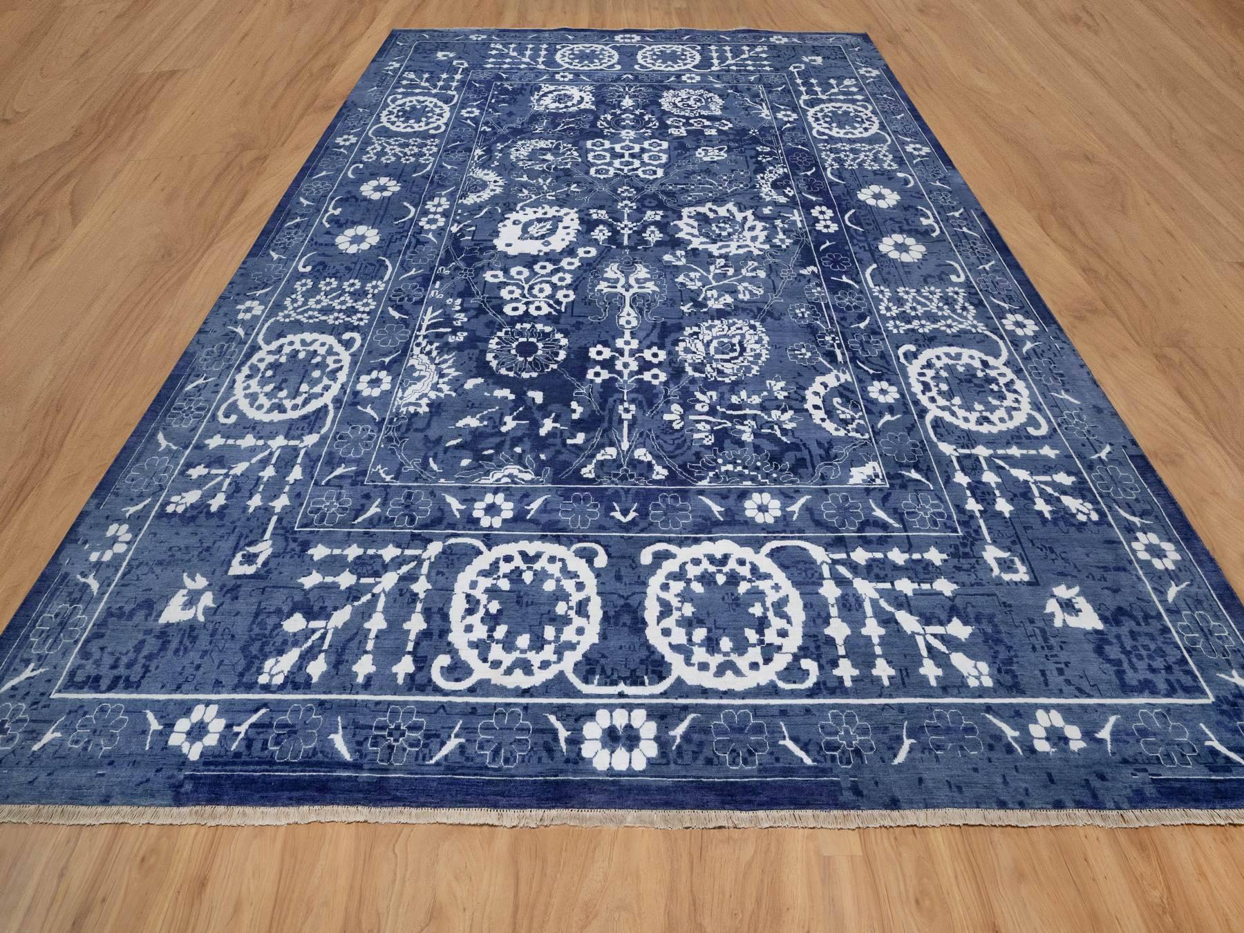 Tabriz Transitional hand-knotted wool/silk rug in Blue, 11'9" x 15'0", SKU O091265