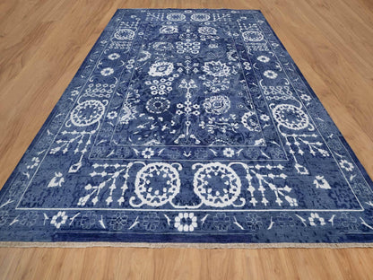 Tabriz Transitional hand-knotted wool/silk rug in Blue, 11'9" x 15'0", SKU O091265