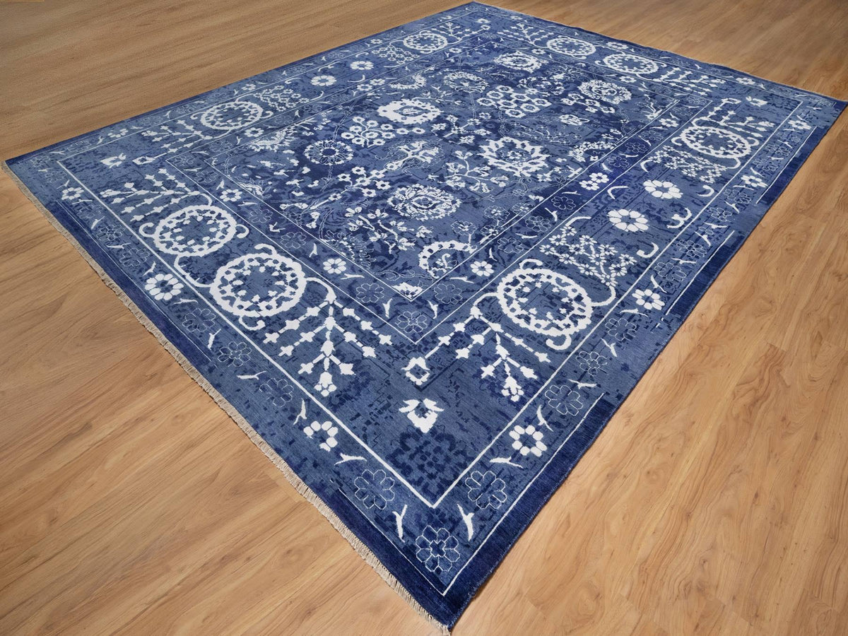 Tabriz Transitional hand-knotted wool/silk rug in Blue, 11'9" x 15'0", SKU O091265