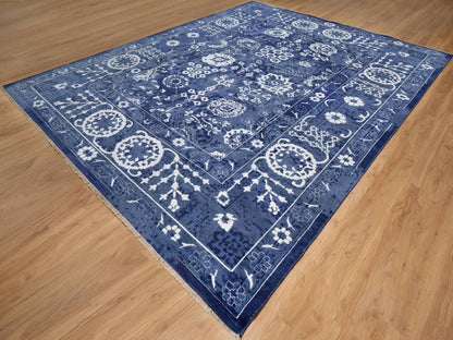 Tabriz Transitional hand-knotted wool/silk rug in Blue, 11'9" x 15'0", SKU O091265