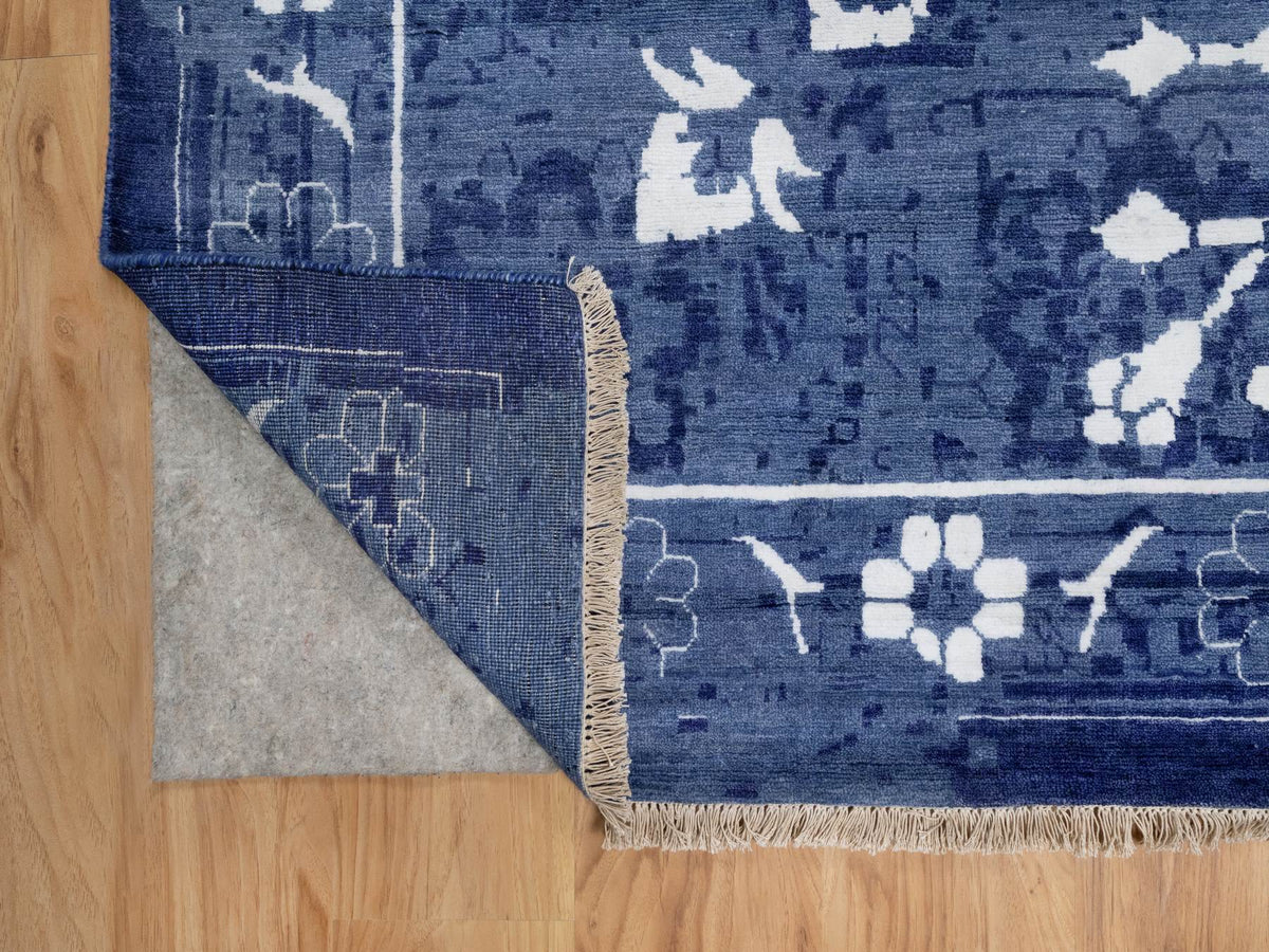 Tabriz Transitional hand-knotted wool/silk rug in Blue, 11'9" x 15'0", SKU O091265