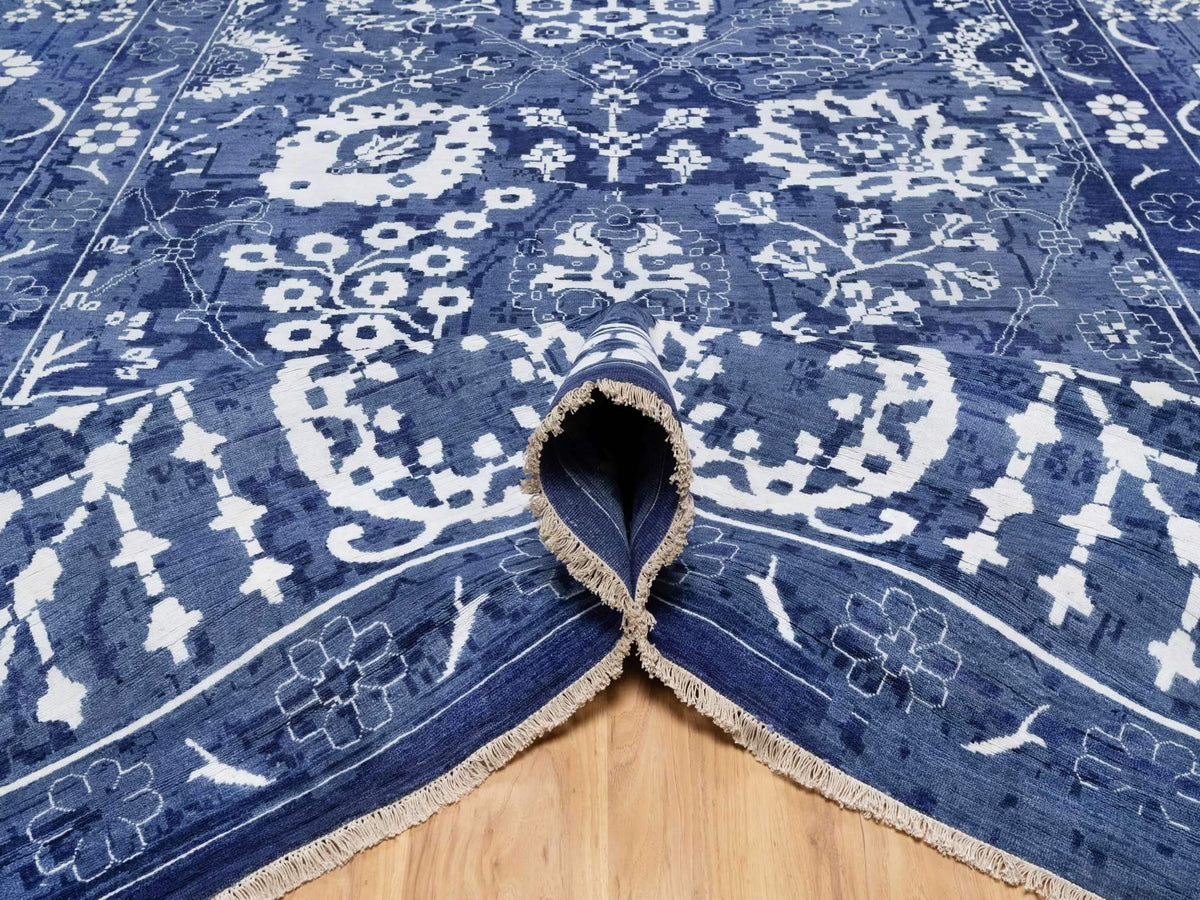 Tabriz Transitional hand-knotted wool/silk rug in Blue, 11'9" x 15'0", SKU O091265