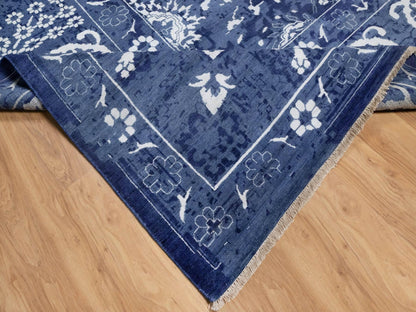 Tabriz Transitional hand-knotted wool/silk rug in Blue, 11'9" x 15'0", SKU O091265