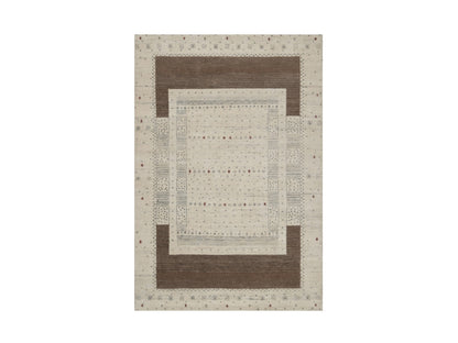 Ivory 4'11" x 7'0" Modern and Contemporary Hand knotted Wool Rug - Sku: O091267