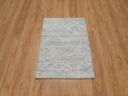 Grey 2'0" x 3'0" Modern / Contemporary Hand knotted Wool Rug - Sku: O091274
