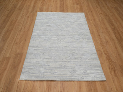 Grey 4'1" x 6'0" Modern / Contemporary Hand knotted Wool Rug - Sku: O091281