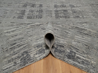 Grey 8'1" x 9'11" Modern / Contemporary Hand knotted Wool Rug - Sku: O091283