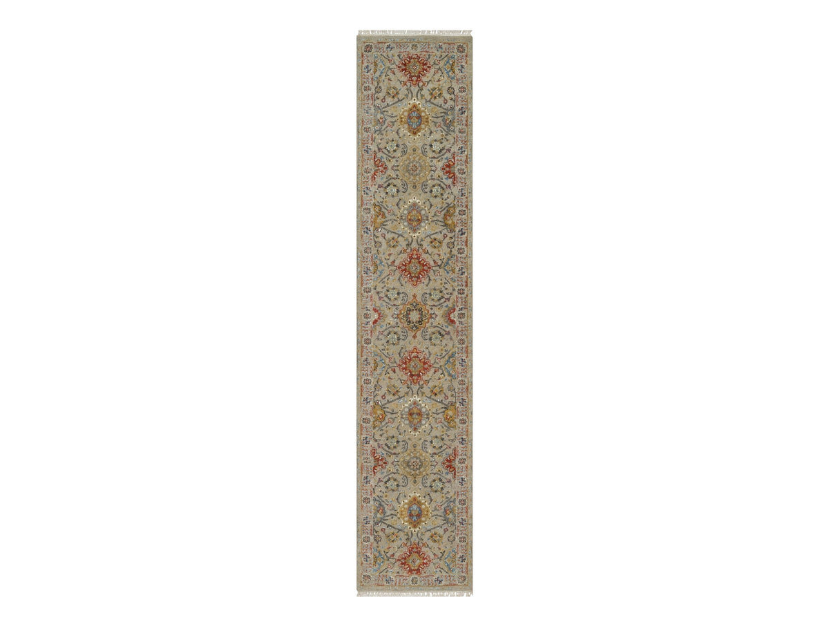 Transitional hand-knotted wool/silk runner in Beige, 2'6" x 11'10", SKU O091286