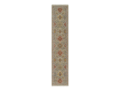 Transitional hand-knotted wool/silk runner in Beige, 2'6" x 11'10", SKU O091286