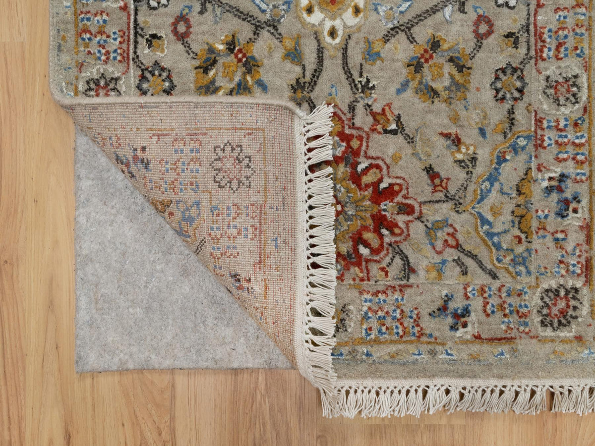 Transitional hand-knotted wool/silk runner in Beige, 2'6" x 11'10", SKU O091286