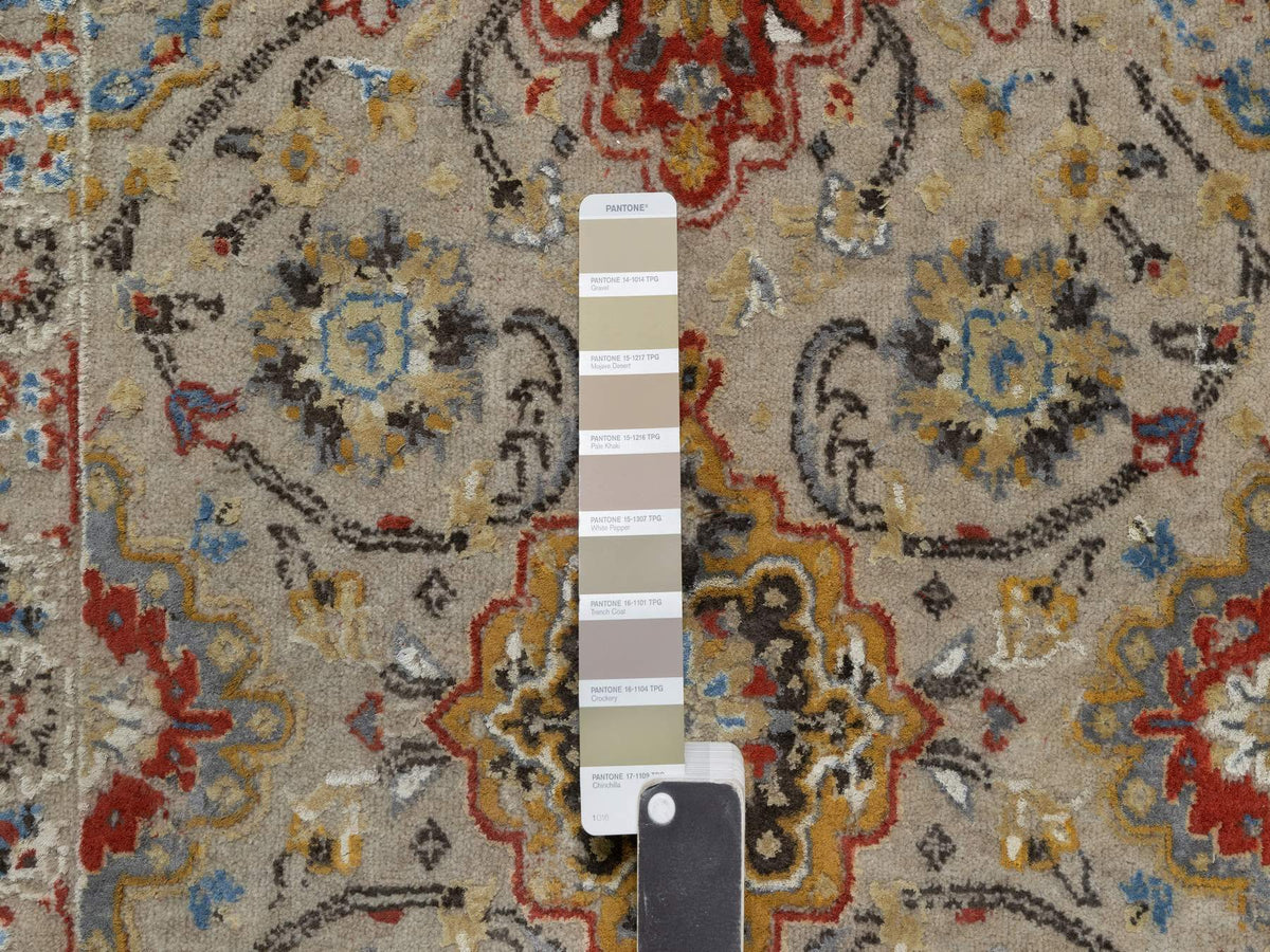 Transitional hand-knotted wool/silk runner in Beige, 2'6" x 11'10", SKU O091286