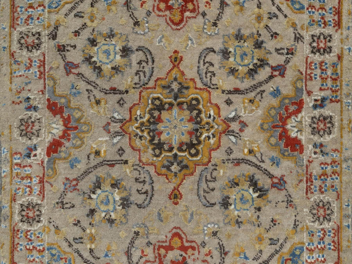 Transitional hand-knotted wool/silk runner in Beige, 2'6" x 11'10", SKU O091286