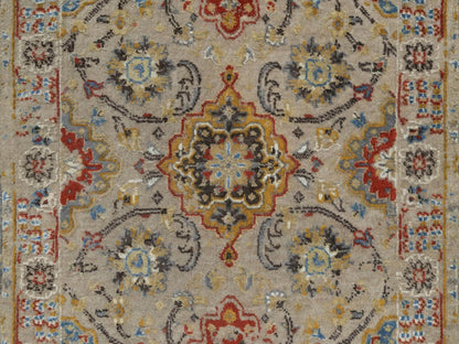 Transitional hand-knotted wool/silk runner in Beige, 2'6" x 11'10", SKU O091286