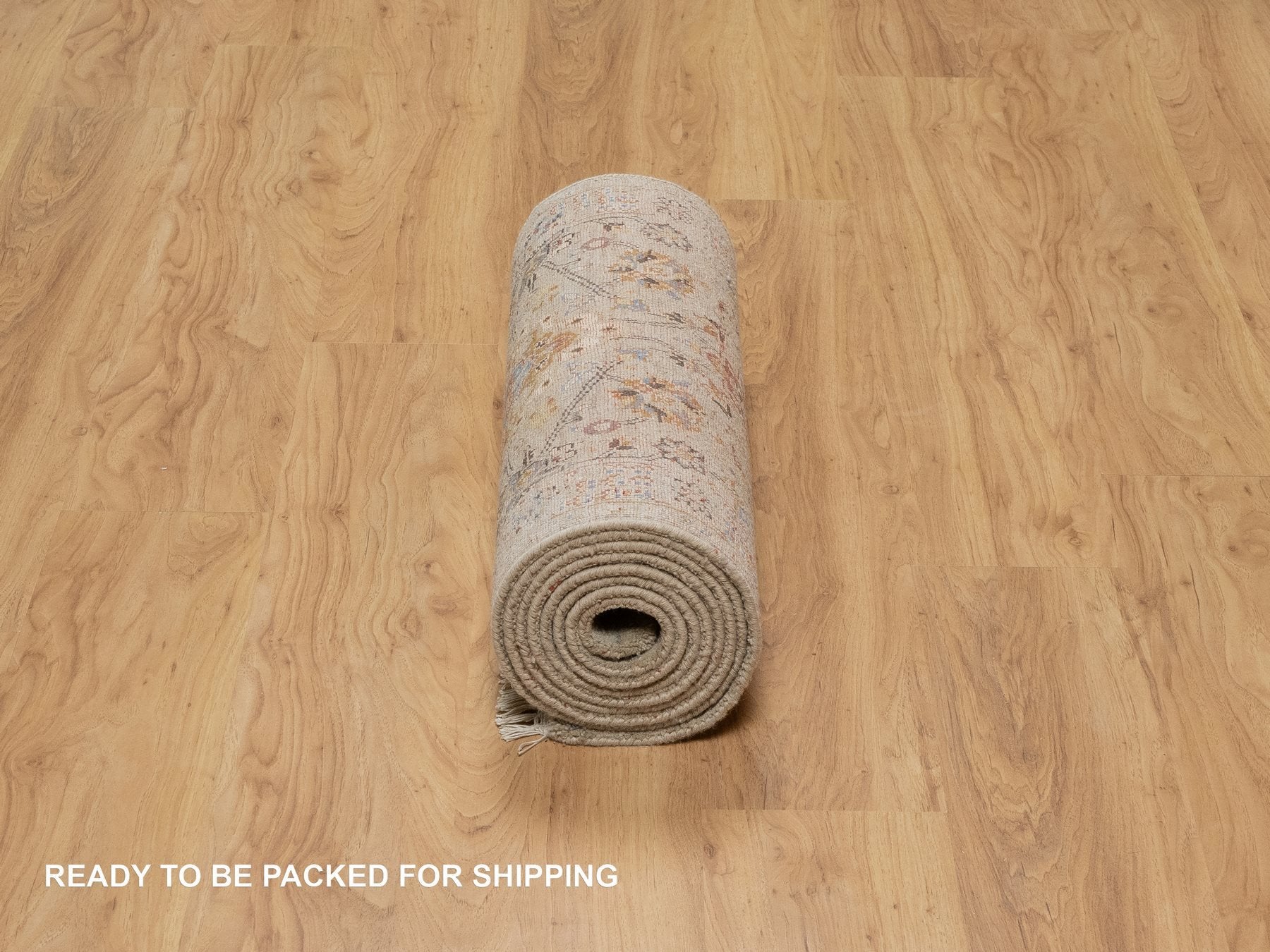 Transitional hand-knotted wool/silk runner in Beige, 2'6" x 11'10", SKU O091286