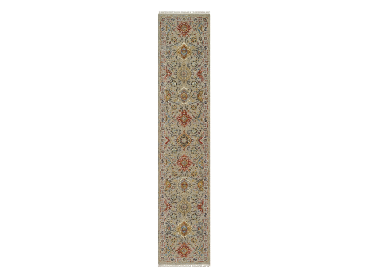 Transitional hand-knotted wool/silk runner in Beige, 2'6" x 11'10", SKU O091287