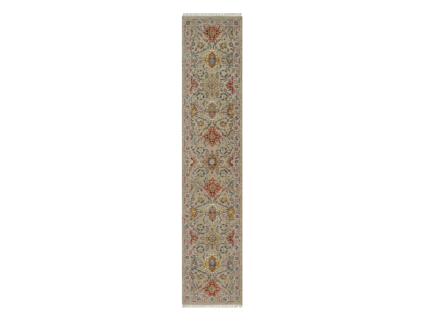 Transitional hand-knotted wool/silk runner in Beige, 2'6" x 11'10", SKU O091287