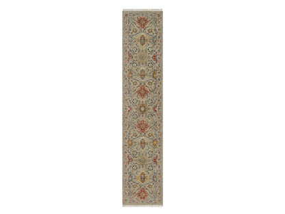 Transitional hand-knotted wool/silk runner in Beige, 2'6" x 11'10", SKU O091287