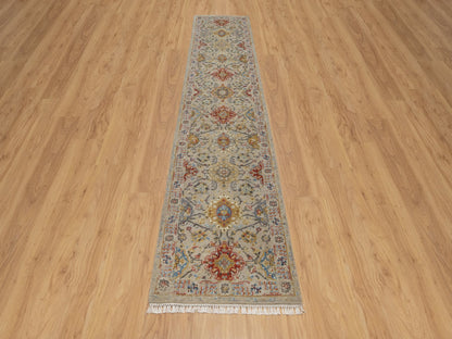 Transitional hand-knotted wool/silk runner in Beige, 2'6" x 11'10", SKU O091287