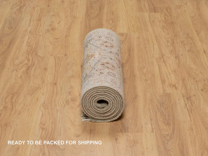 Transitional hand-knotted wool/silk runner in Beige, 2'6" x 11'10", SKU O091287