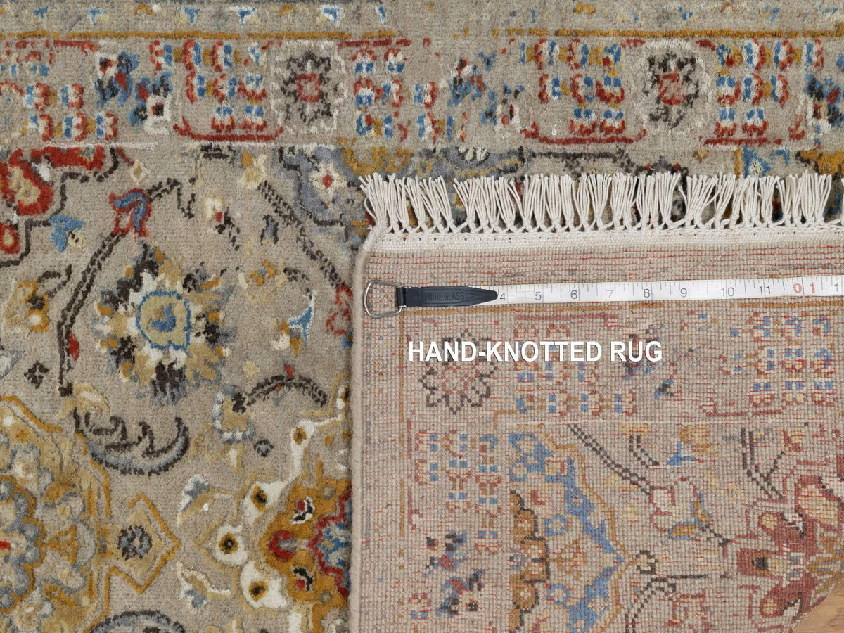 Transitional hand-knotted wool/silk runner in Beige, 2'6" x 11'10", SKU O091287