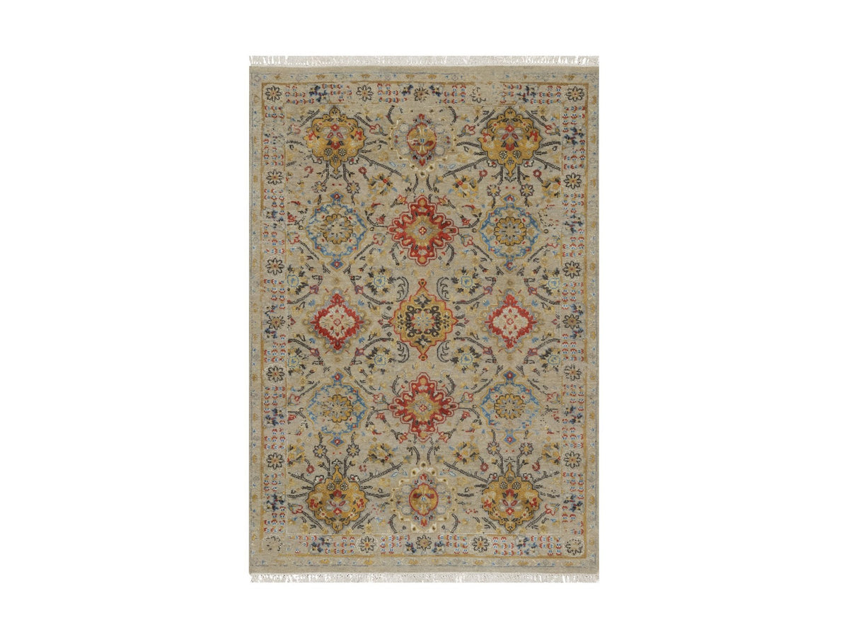 Transitional hand-knotted wool/silk rug in Beige, 4'1" x 5'11", SKU O091288