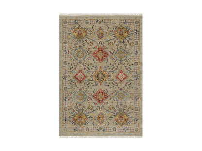 Transitional hand-knotted wool/silk rug in Beige, 4'1" x 5'11", SKU O091288