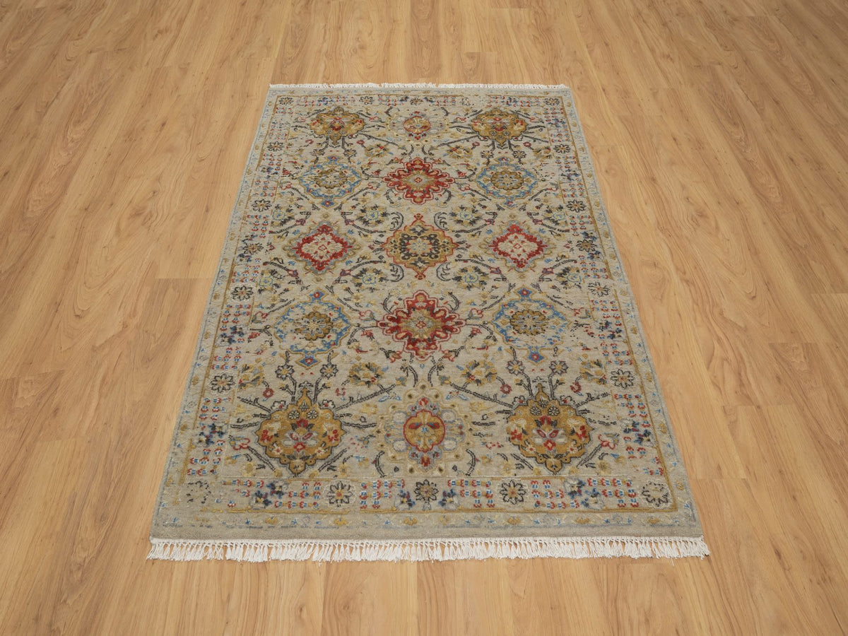 Transitional hand-knotted wool/silk rug in Beige, 4'1" x 5'11", SKU O091288