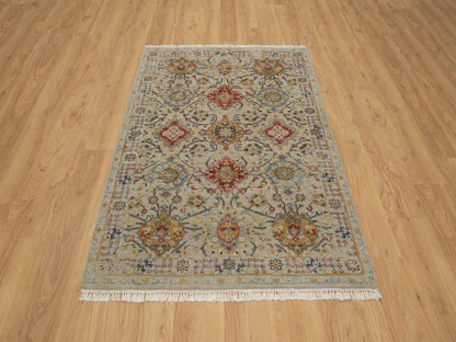 Transitional hand-knotted wool/silk rug in Beige, 4'1" x 5'11", SKU O091288