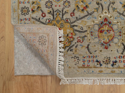 Transitional hand-knotted wool/silk rug in Beige, 4'1" x 5'11", SKU O091288