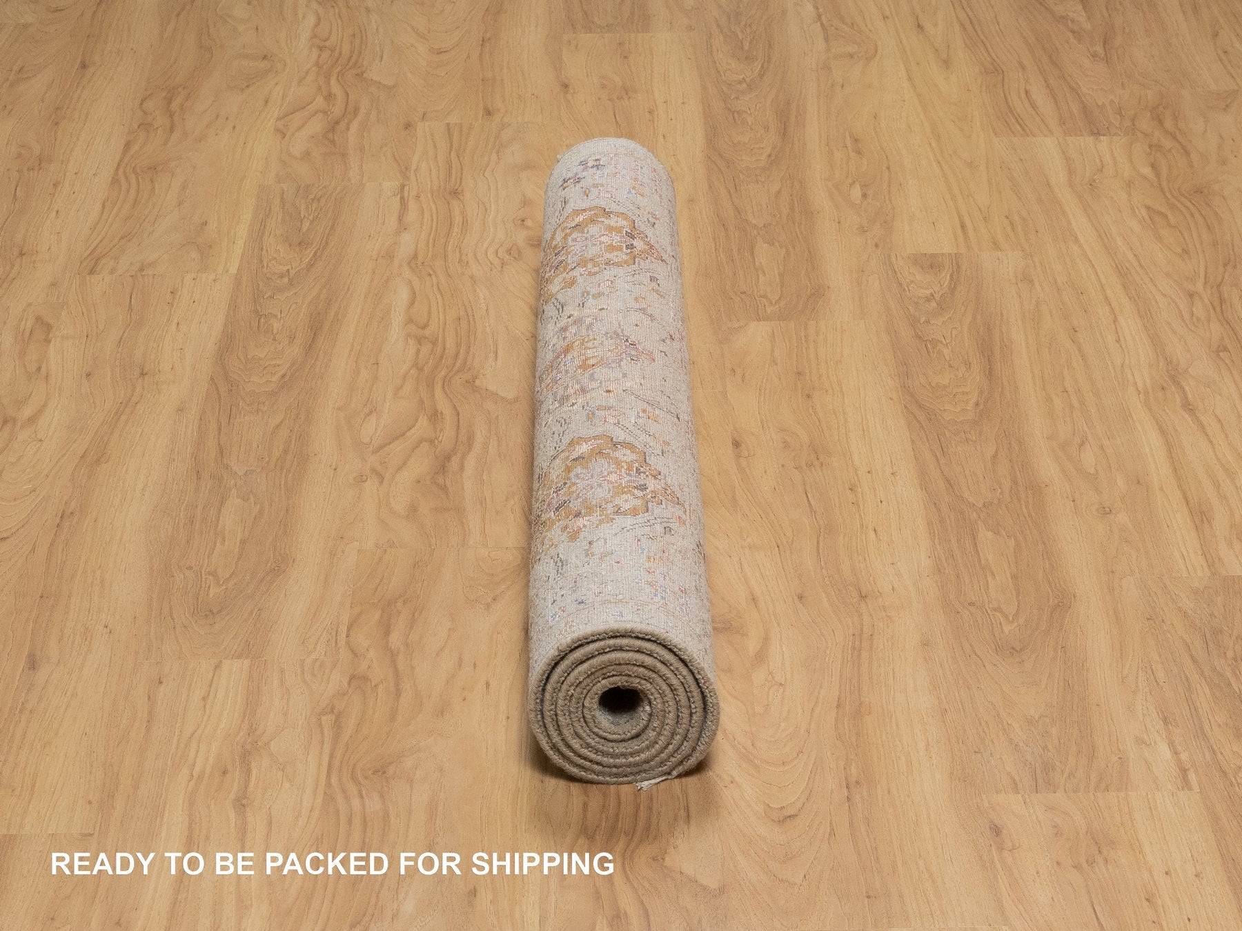 Transitional hand-knotted wool/silk rug in Beige, 4'1" x 5'11", SKU O091288