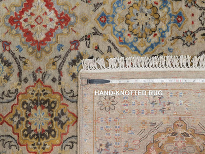 Beige 4'1" x 5'11" Transitional Hand knotted Wool/Silk Rug - Sku: O091288