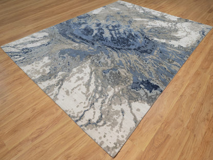 Blue 9'1" x 12'1" Modern and Contemporary Hand knotted Wool/Silk Rug - Sku: O091289