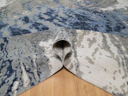 Blue 9'1" x 12'1" Modern and Contemporary Hand knotted Wool/Silk Rug - Sku: O091289